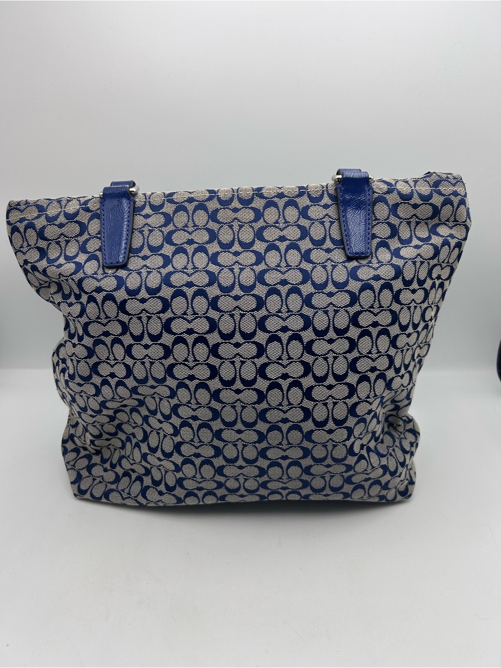 Coach Blue and Cream Signature Stripe Tote - Picture 3 of 6